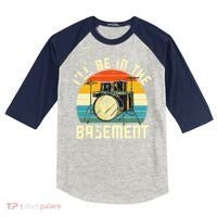 I'll Be In The Basement Drums Drummers Drum Kit Owner Kids Colorblock Raglan Jersey thumb 0