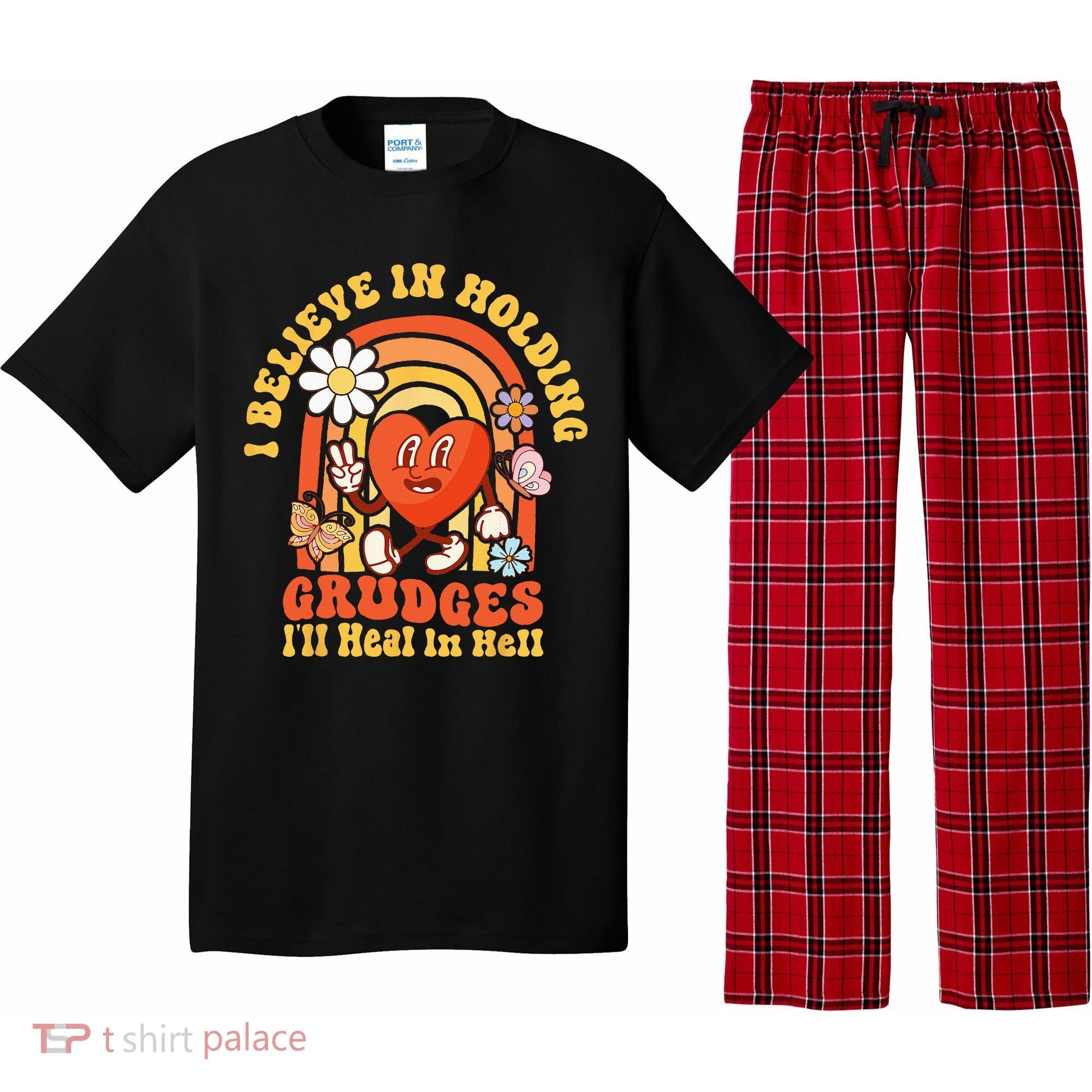 I Believe In Holding Grudges Ill Heal In Hell Rainbow Heart Pajama Set