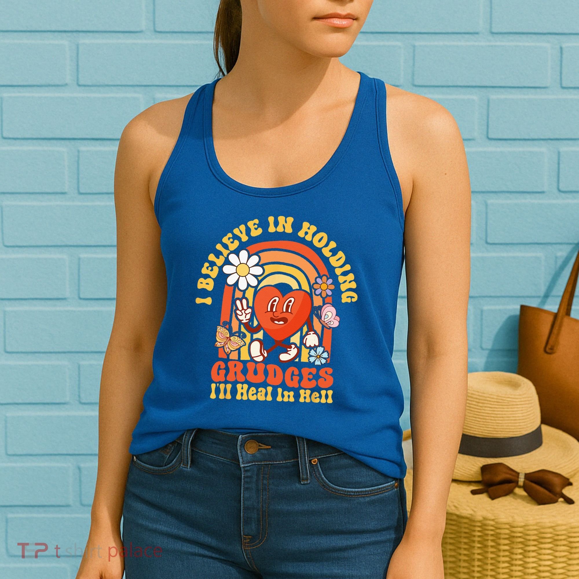 I Believe In Holding Grudges Ill Heal In Hell Rainbow Heart Women's Tank Top