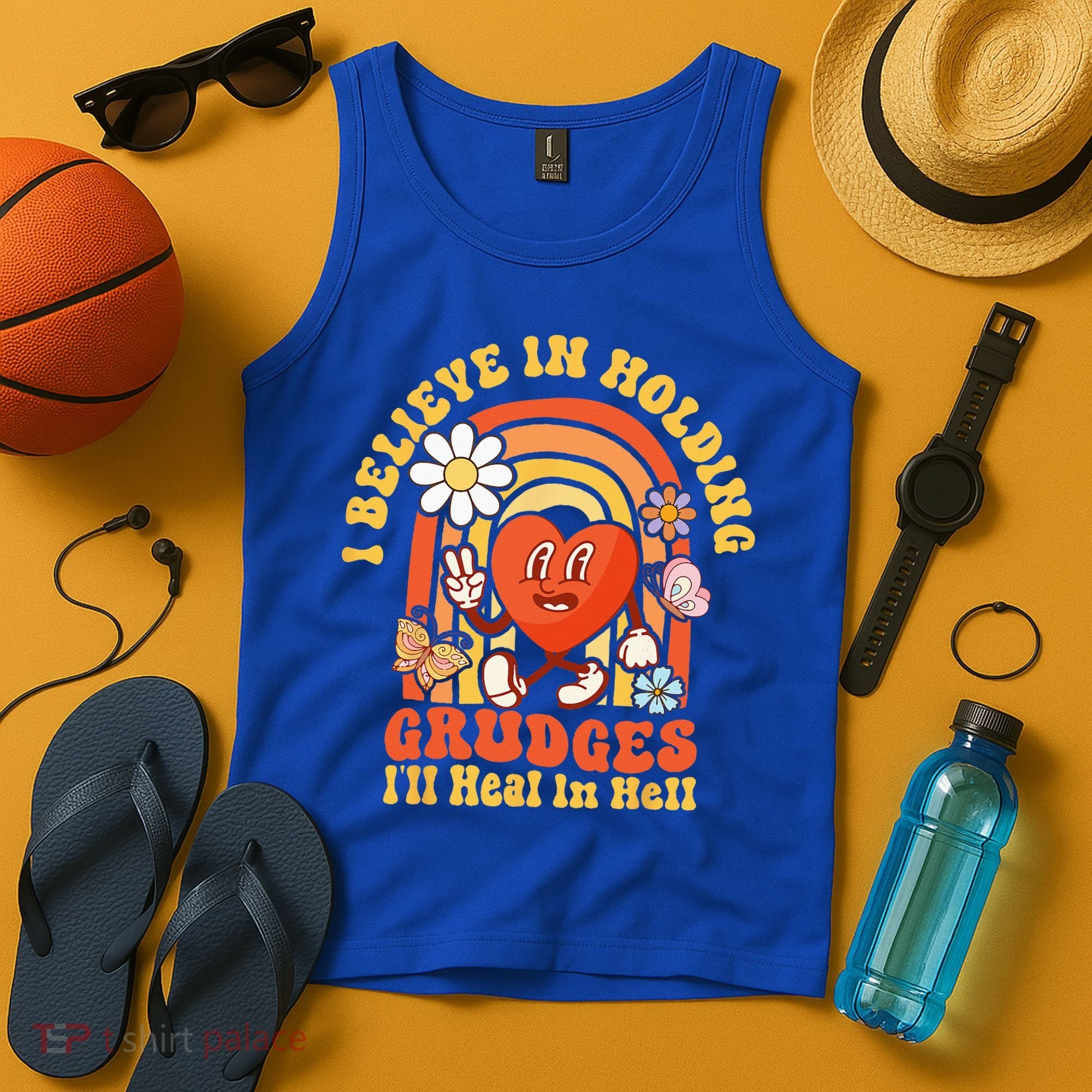I Believe In Holding Grudges Ill Heal In Hell Rainbow Heart Tank Top