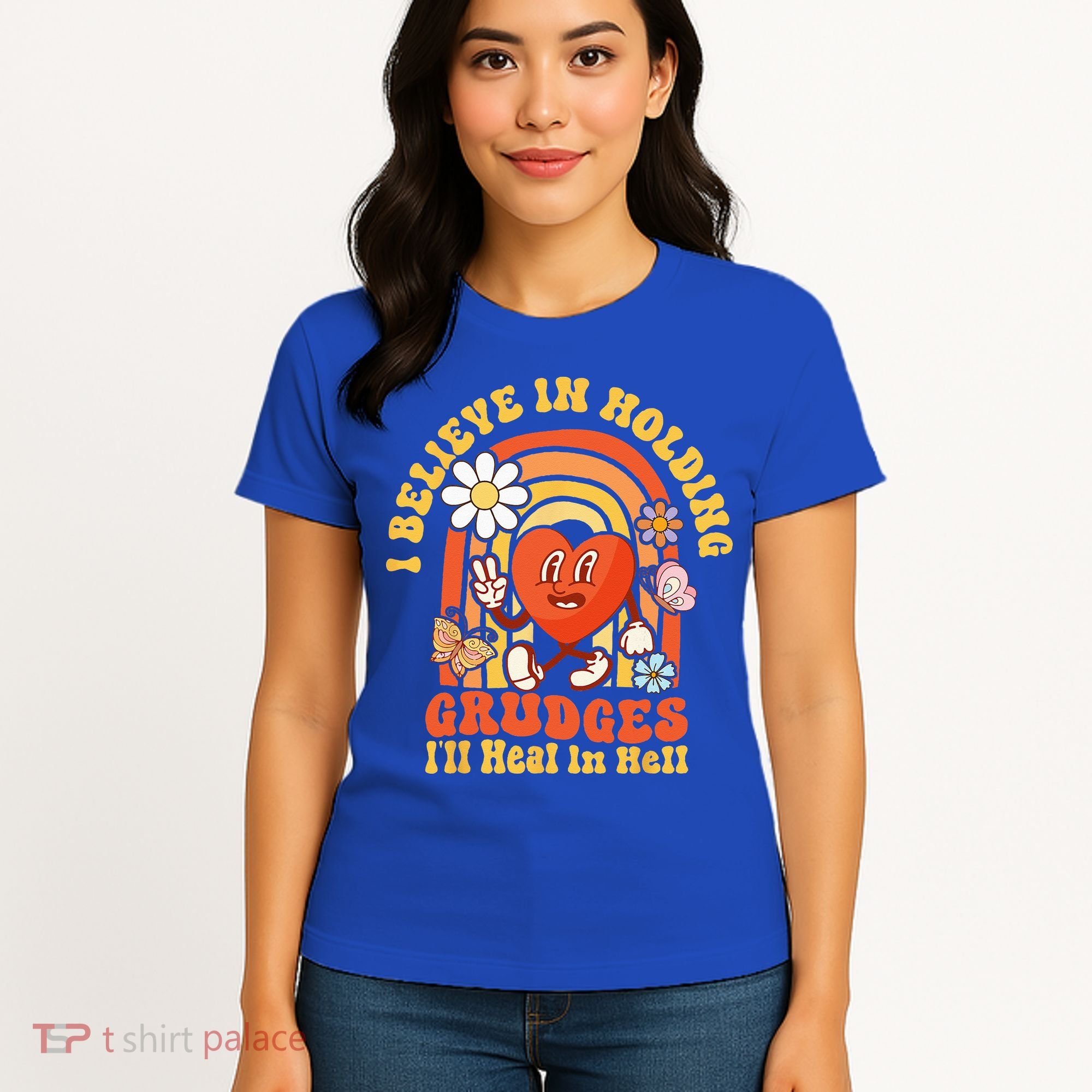 I Believe In Holding Grudges Ill Heal In Hell Rainbow Heart Women's T-Shirt