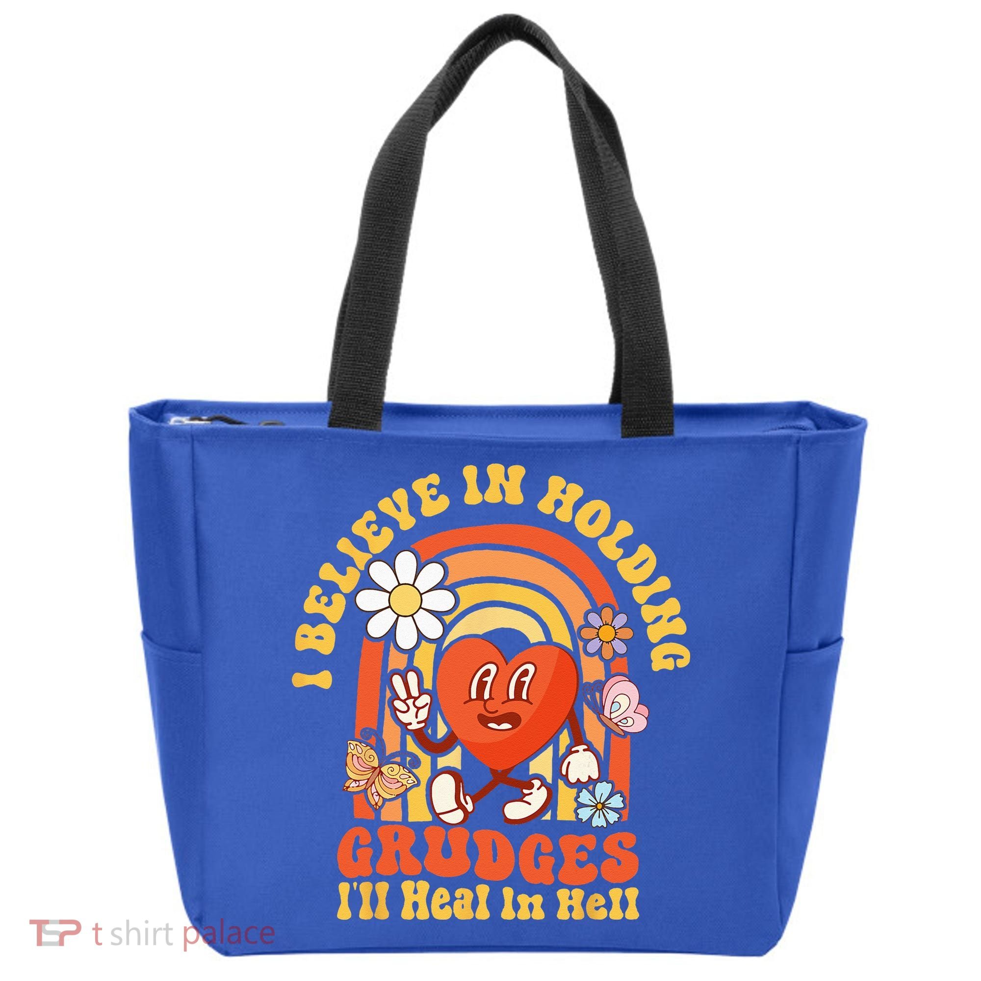 I Believe In Holding Grudges Ill Heal In Hell Rainbow Heart Tote Bag