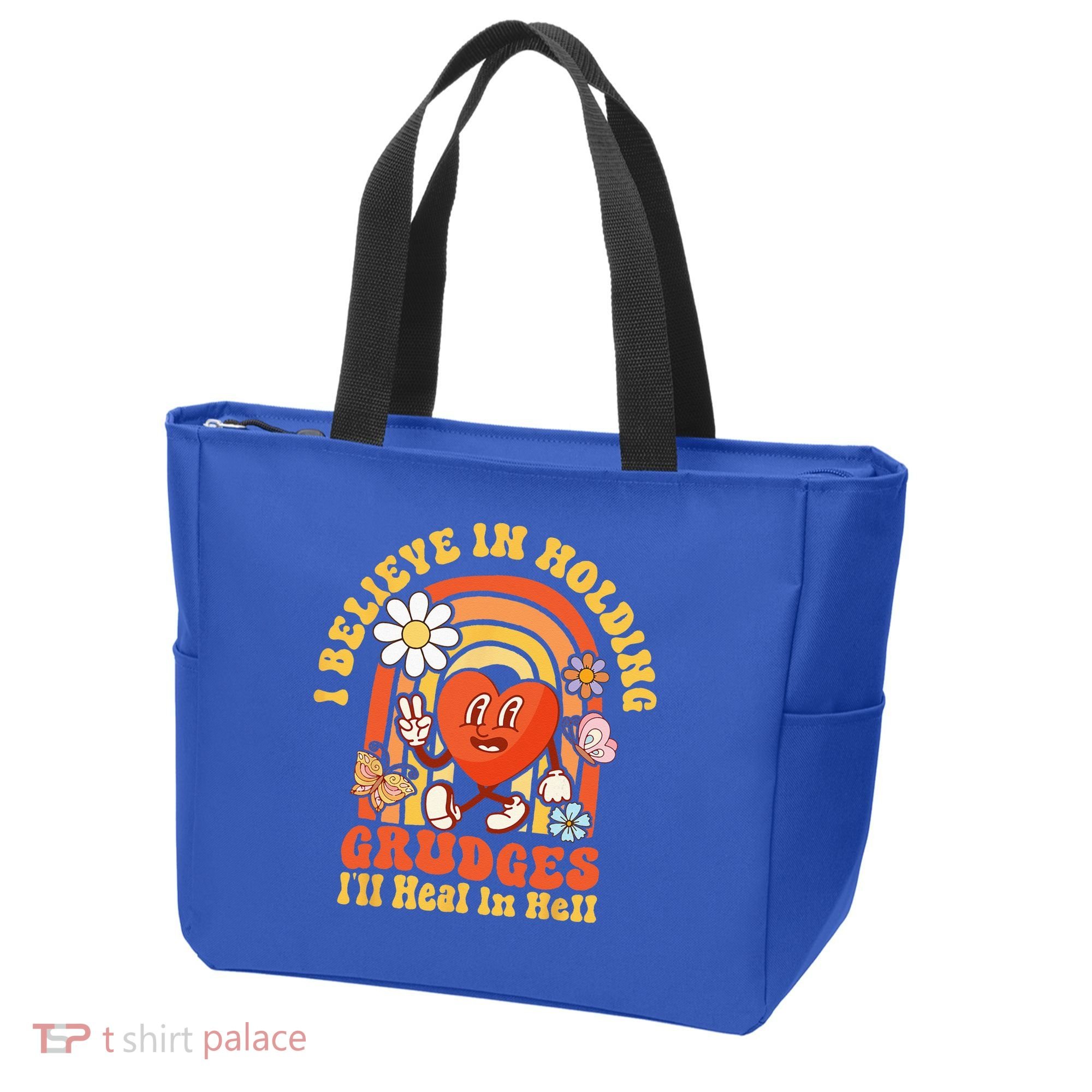 I Believe In Holding Grudges Ill Heal In Hell Rainbow Heart Tote Bag