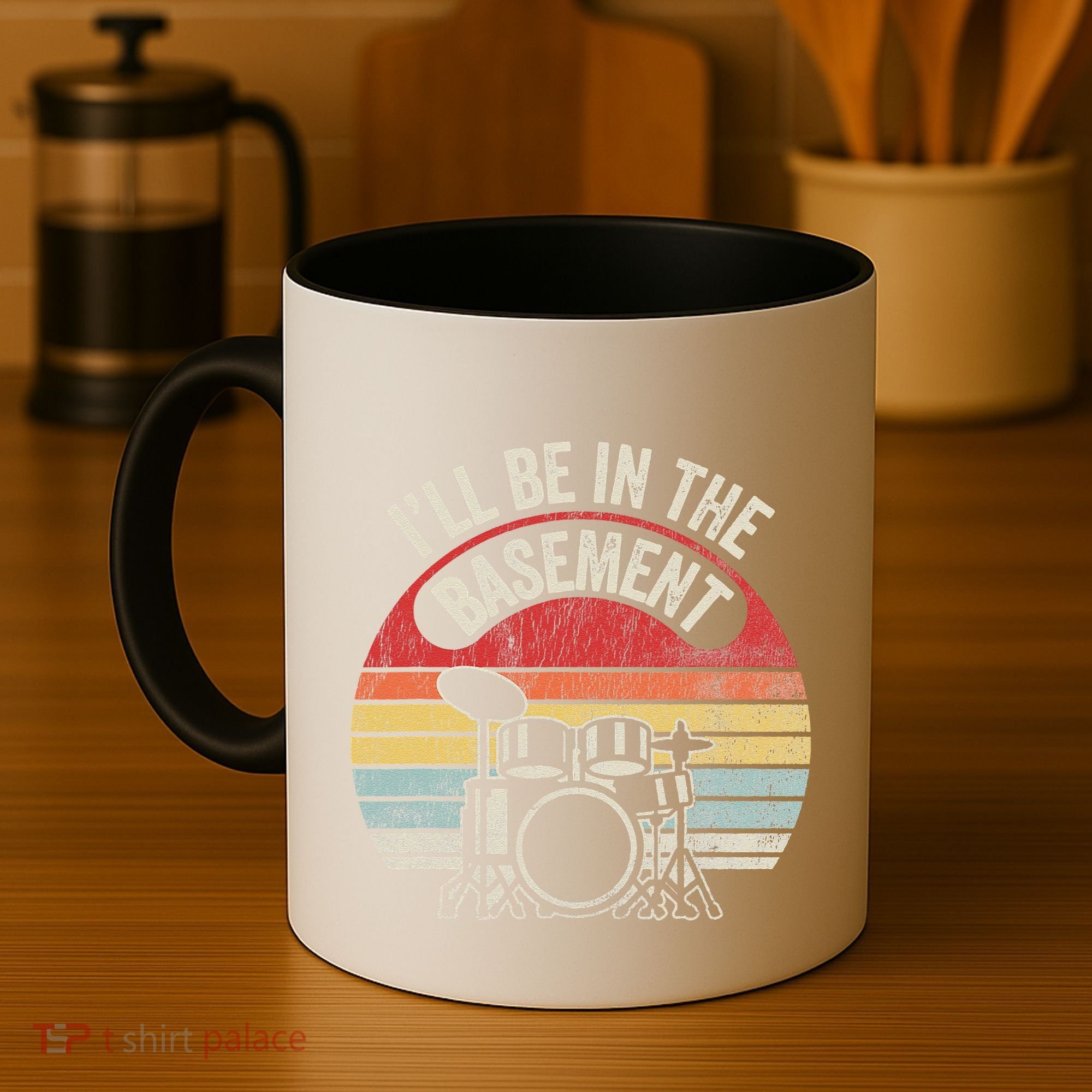 ILl Be In The Basement Drum Set Retro Vibe Coffee Mug