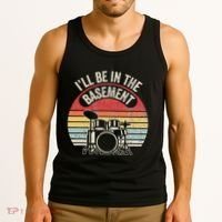 ILl Be In The Basement Drum Set Retro Vibe Tank Top thumb 3