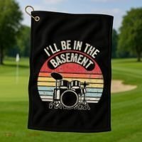 ILl Be In The Basement Drum Set Retro Vibe Golf Towel thumb 1