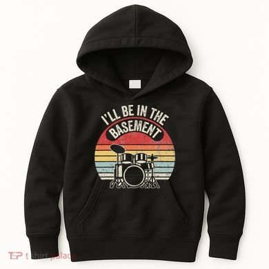 ILl Be In The Basement Drum Set Retro Vibe Kids Hoodie