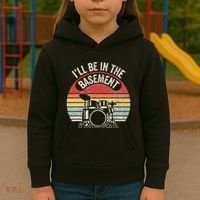 ILl Be In The Basement Drum Set Retro Vibe Kids Hoodie thumb 3