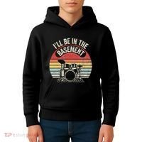 ILl Be In The Basement Drum Set Retro Vibe Kids Hoodie thumb 4