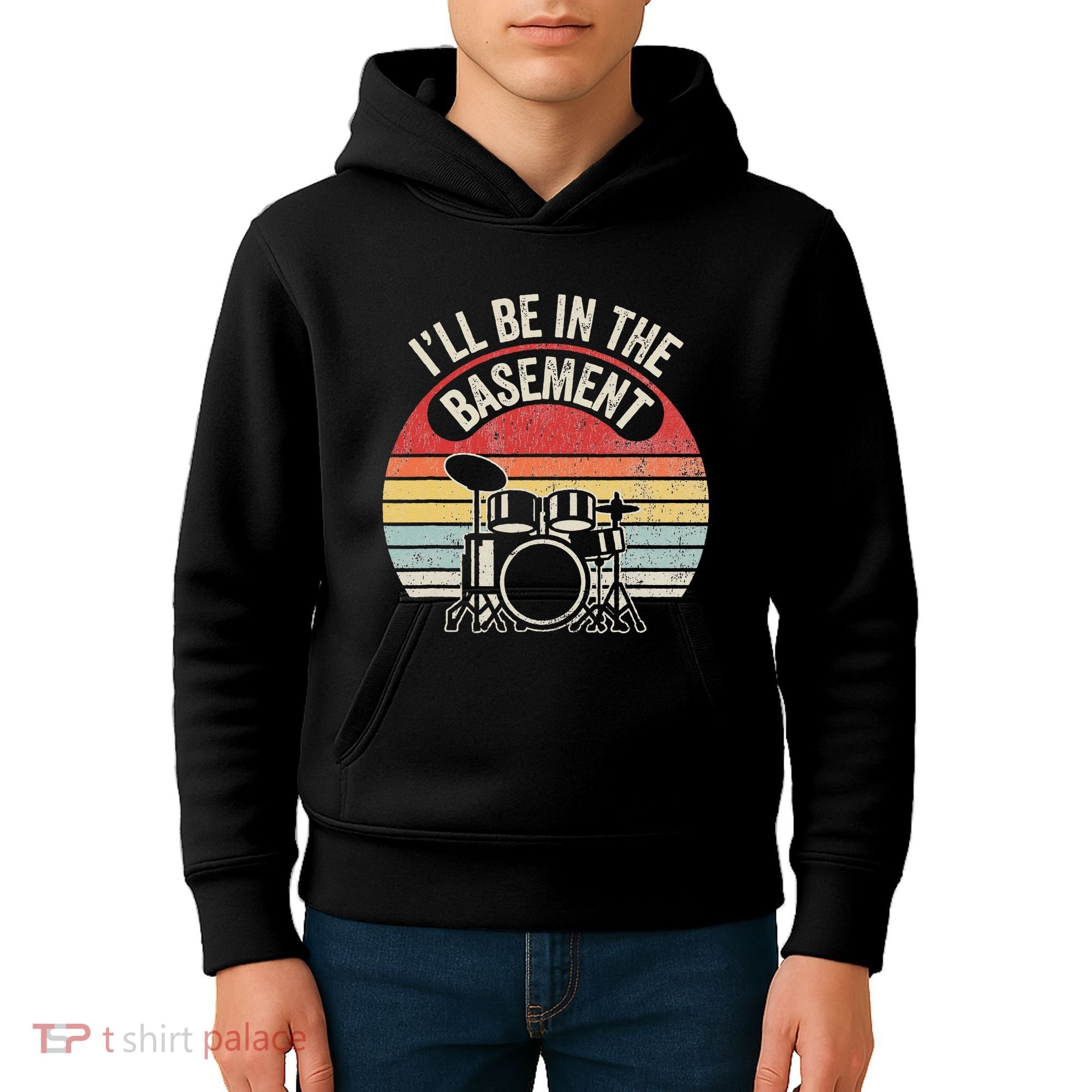 ILl Be In The Basement Drum Set Retro Vibe Kids Hoodie