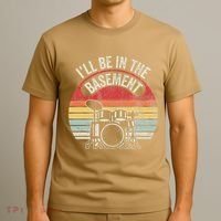 ILl Be In The Basement Drum Set Retro Vibe T-Shirt thumb 3