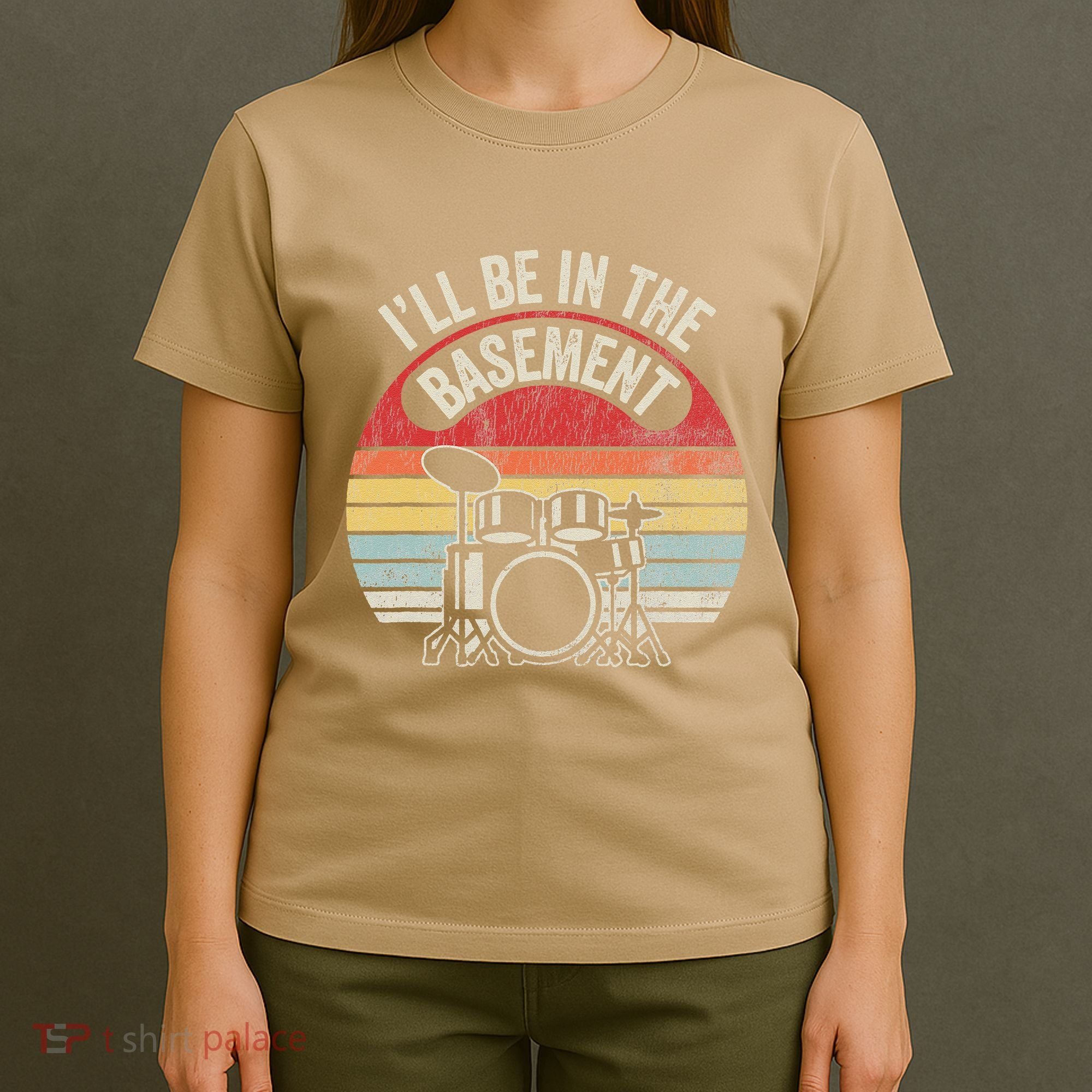 ILl Be In The Basement Drum Set Retro Vibe T-Shirt