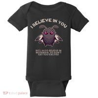 I Believe In You But I Also Believe In Mothman Funny Cryptid Baby Bodysuit thumb 0