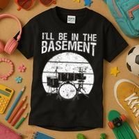 I'll Be In The Basement Drum Set Drumming Drummer Kids T-Shirt thumb 3