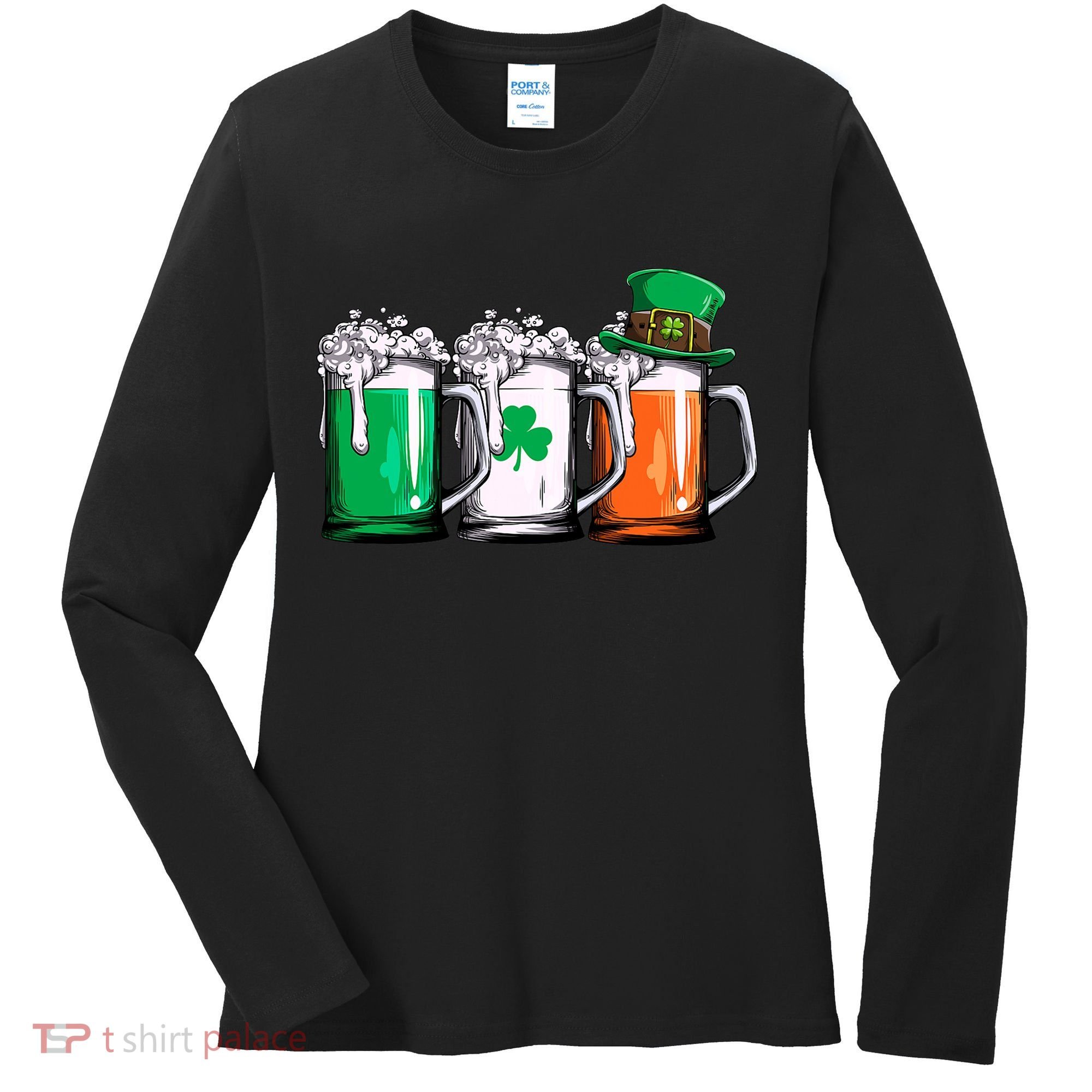 Irish Beer Ireland Flag St Patricks Day Men Women Leprechaun Women's Long Sleeve Shirt