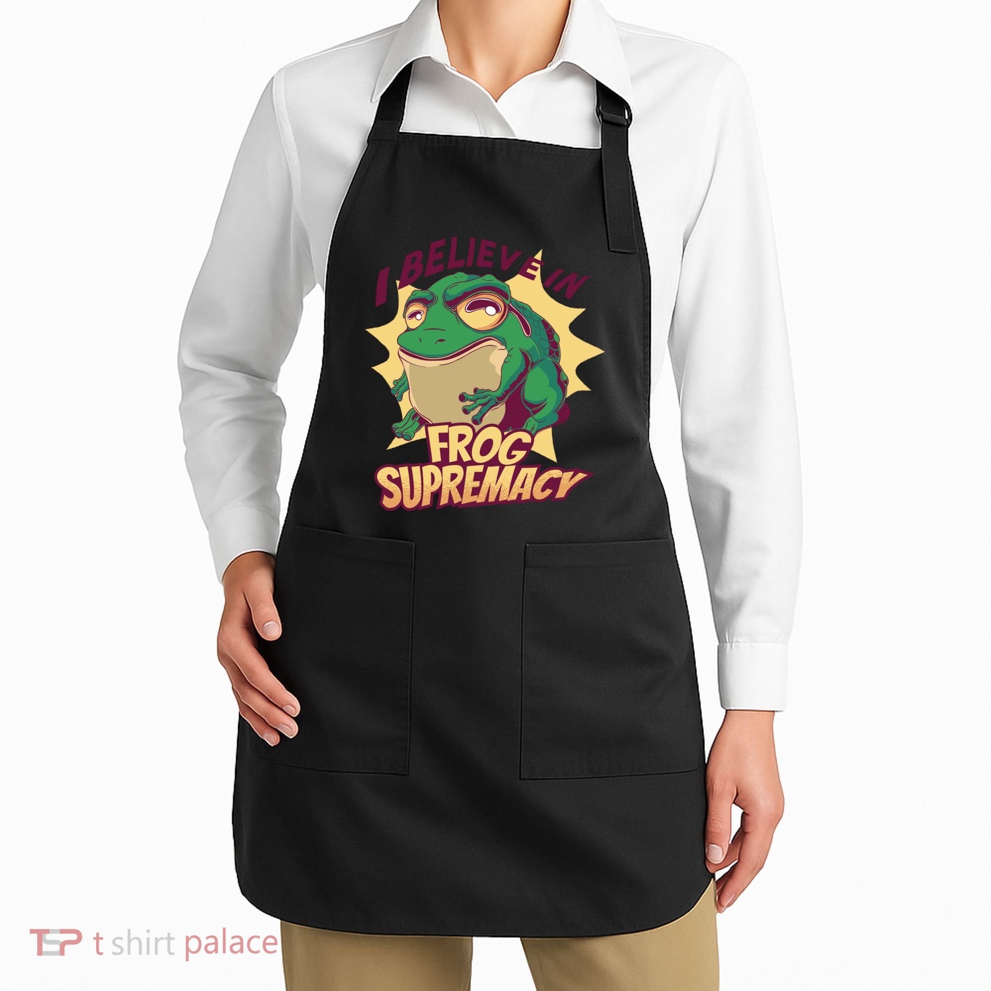 I Believe In Frog Supremacy Funny Apron