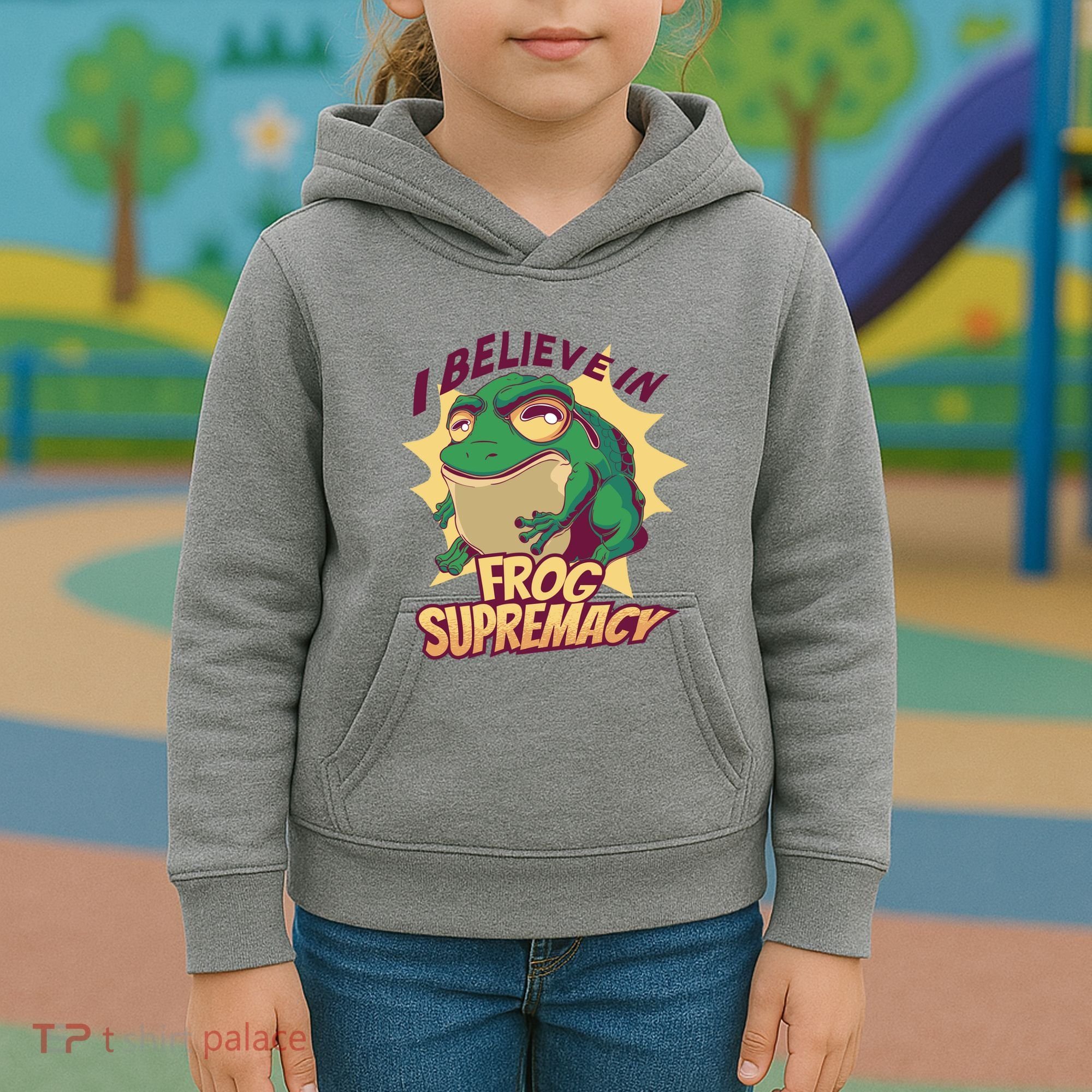 I Believe In Frog Supremacy Funny Kids Hoodie