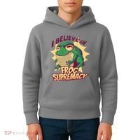I Believe In Frog Supremacy Funny Kids Hoodie thumb 4