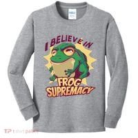 I Believe In Frog Supremacy Funny Kids Long Sleeve Shirt thumb 0