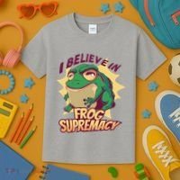 I Believe In Frog Supremacy Funny Kids T-Shirt thumb 3