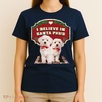 I Believe In Santa Paws Cute Christmas Dog Lover T-Shirt thumb 4