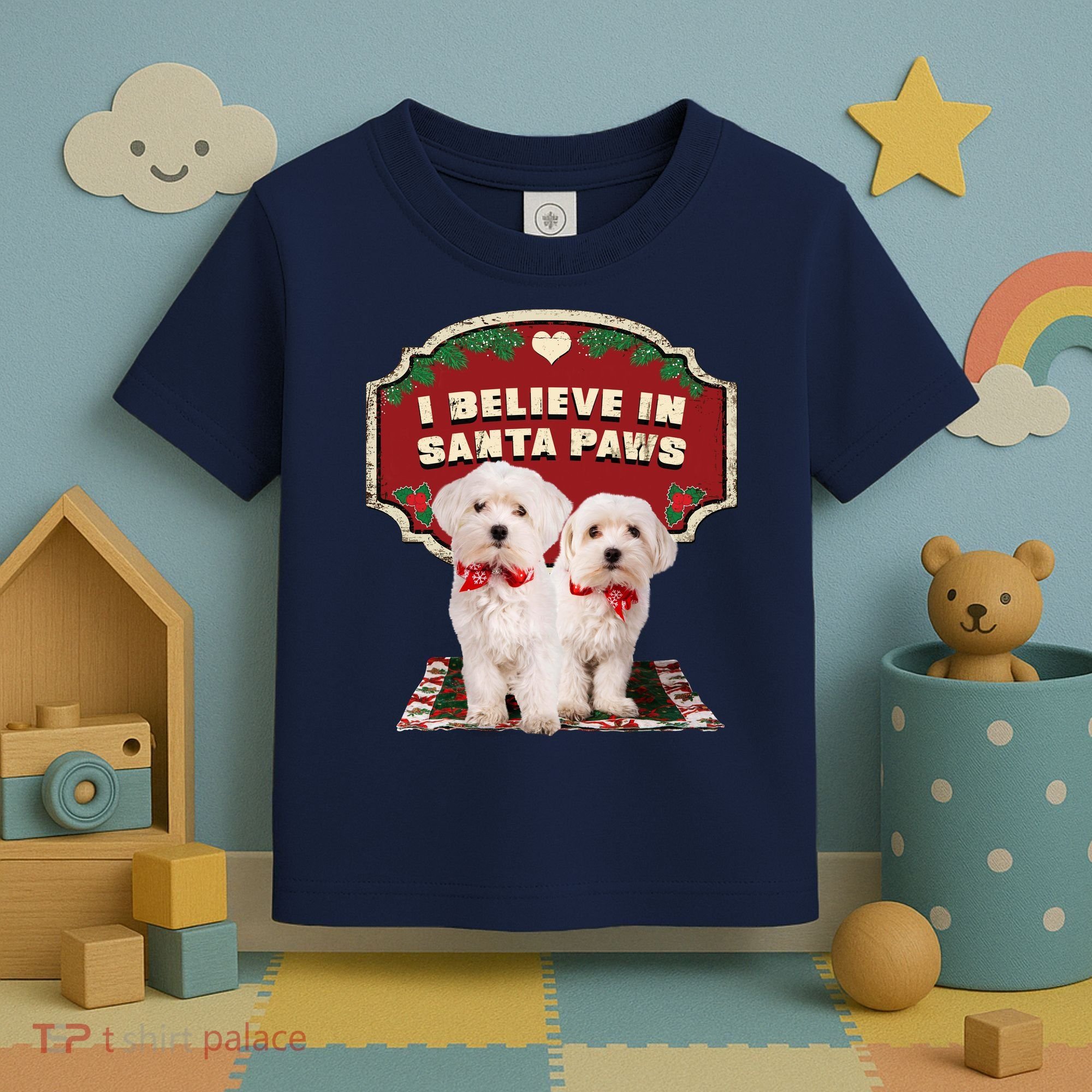 I Believe In Santa Paws Cute Christmas Dog Lover Toddler T-Shirt