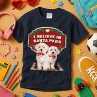I Believe In Santa Paws Cute Christmas Dog Lover Kids T-Shirt thumb 3
