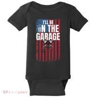 ILl Be In The Garage American Us Flag Mechanic Dad Grandpa Baby Bodysuit thumb 0