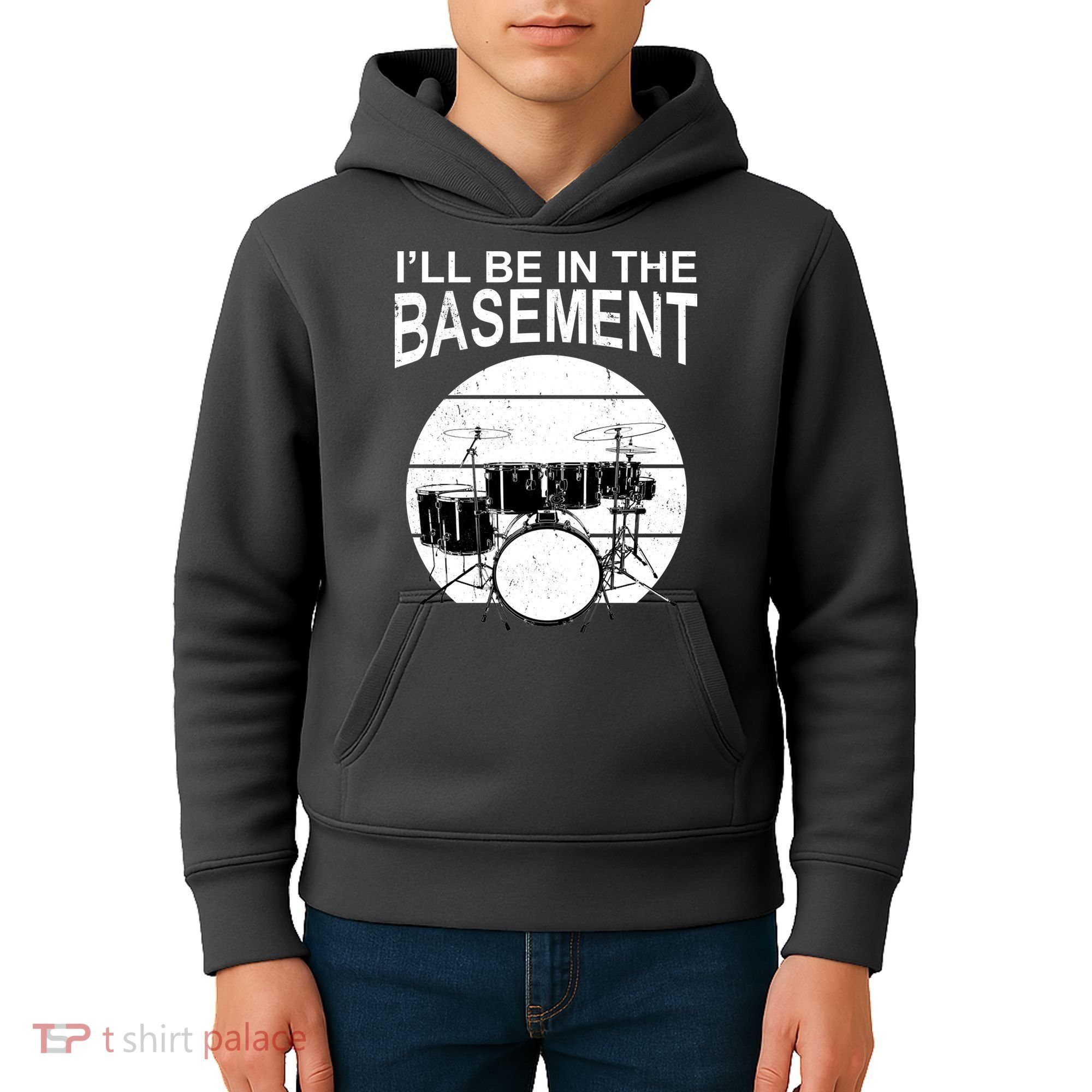I'll Be In The Basement Drum Set Drumming Drummer Kids Hoodie