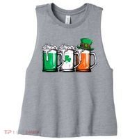 Irish Beer Ireland Flag St Patricks Day Leprechaun Women's Racerback Cropped Tank thumb 0