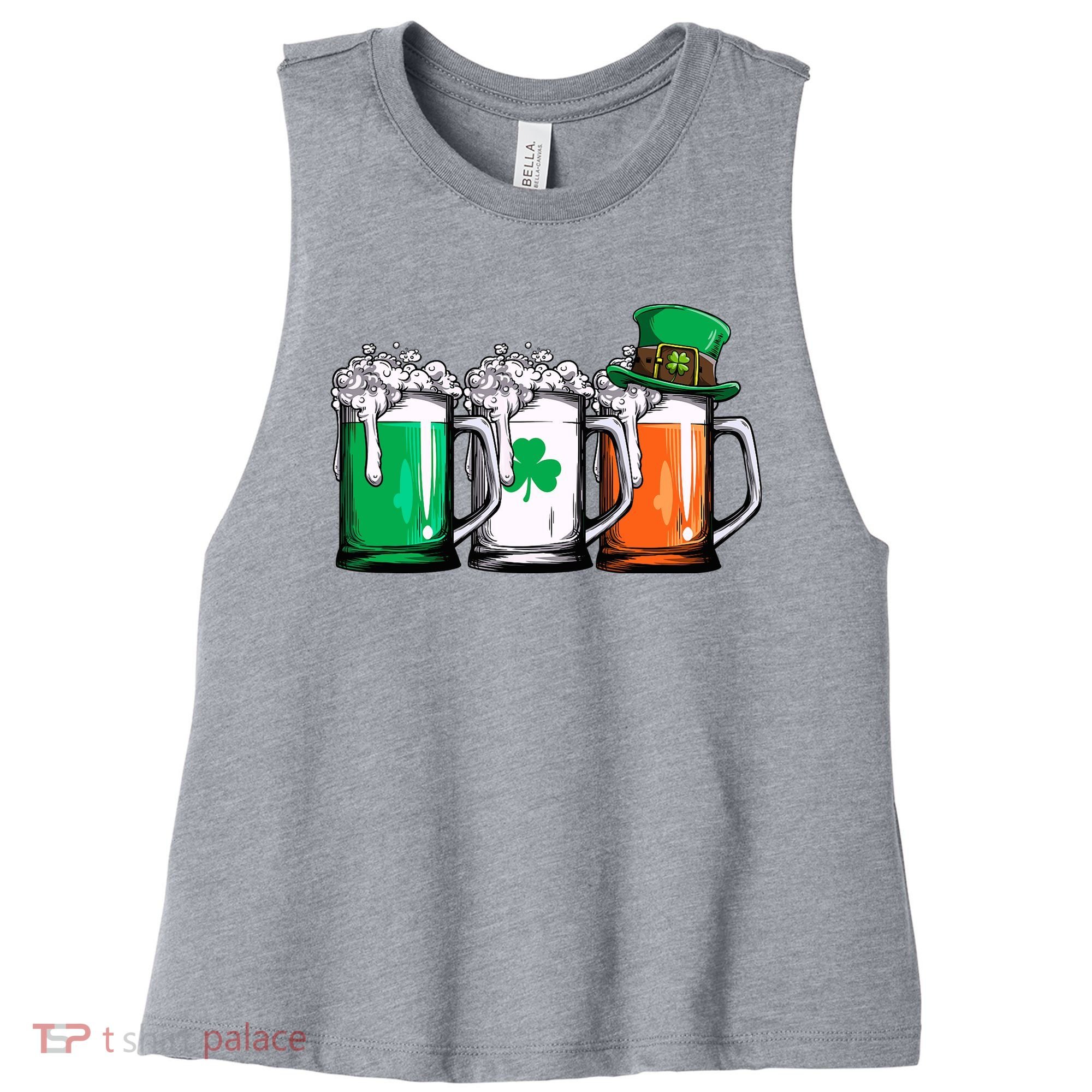 Irish Beer Ireland Flag St Patricks Day Leprechaun Women's Racerback Cropped Tank
