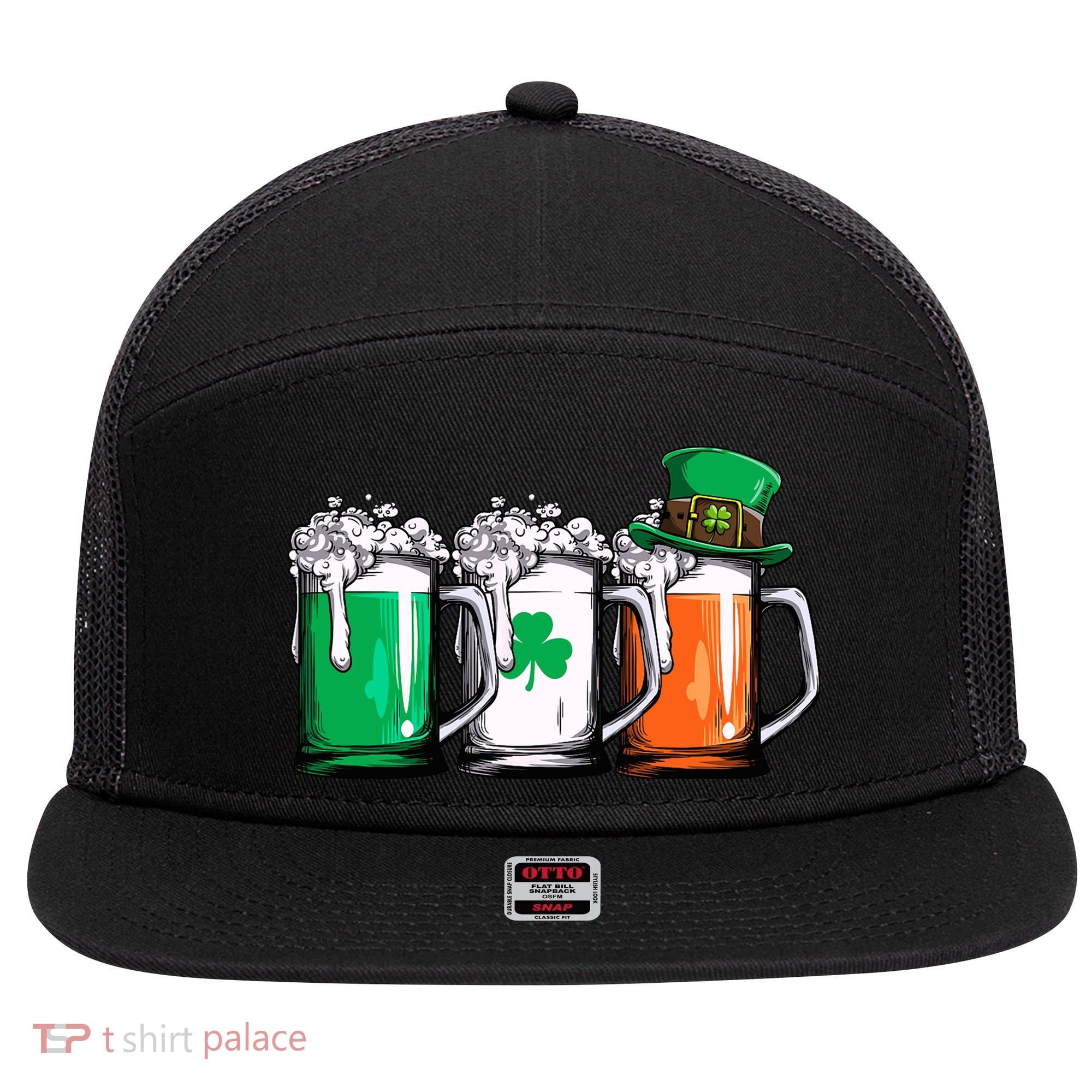 Irish Beer Ireland Flag St Patricks Day Leprechaun 7 Panel Mesh Trucker Snapback Hat