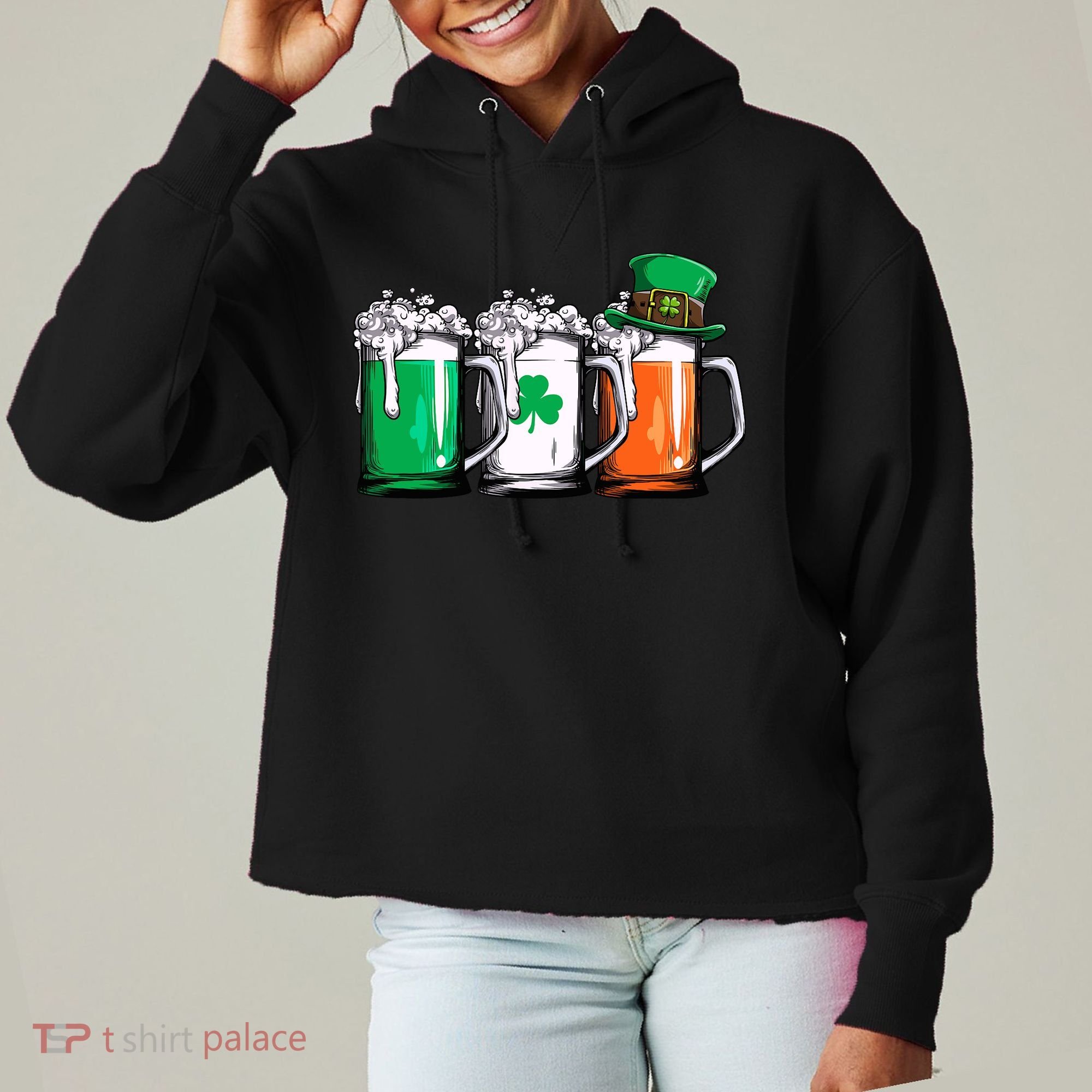 Irish Beer Ireland Flag St Patricks Day Leprechaun Ladies Heavyweight Boxy Pullover Hoodie