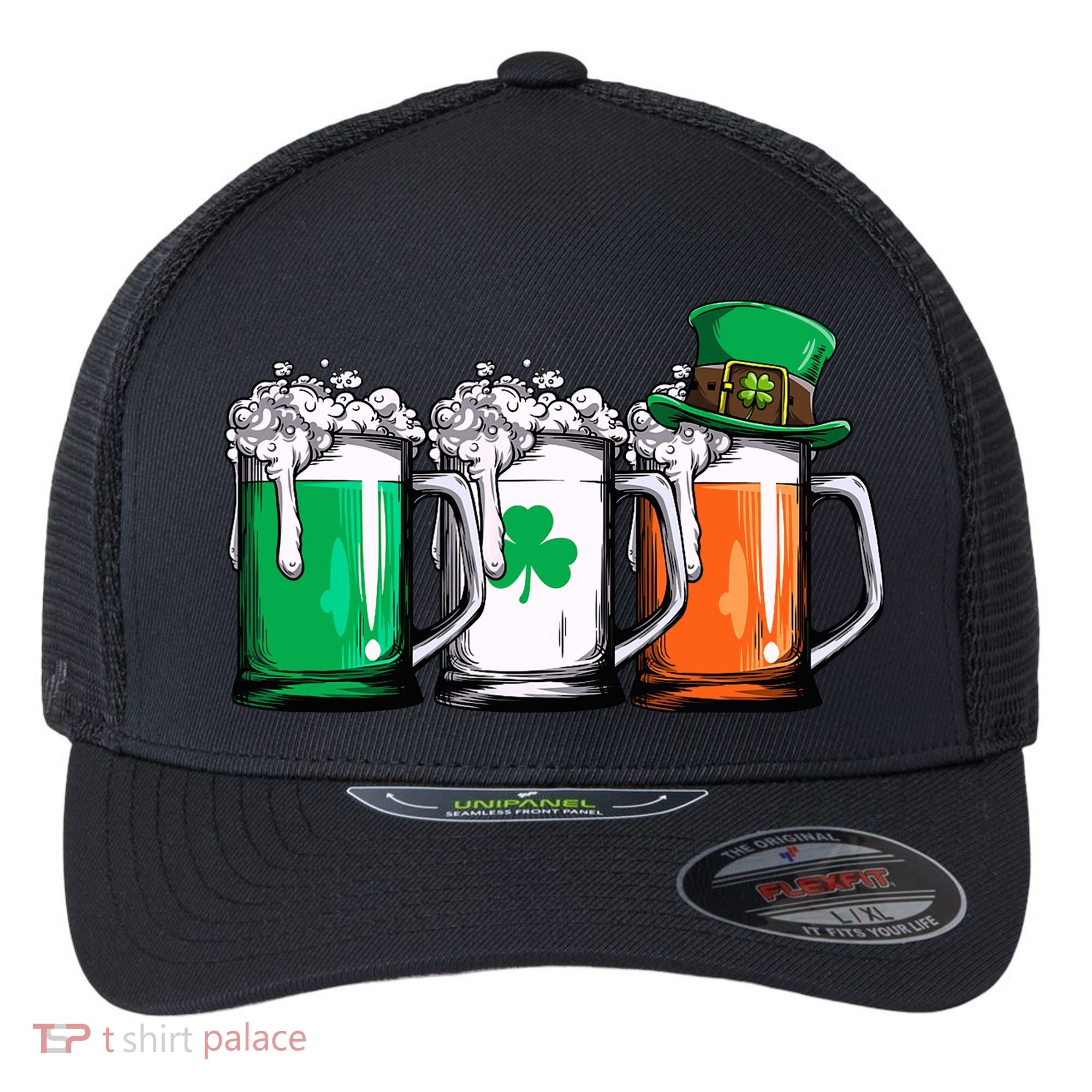 Irish Beer Ireland Flag St Patricks Day Leprechaun Flexfit Unipanel Trucker Cap