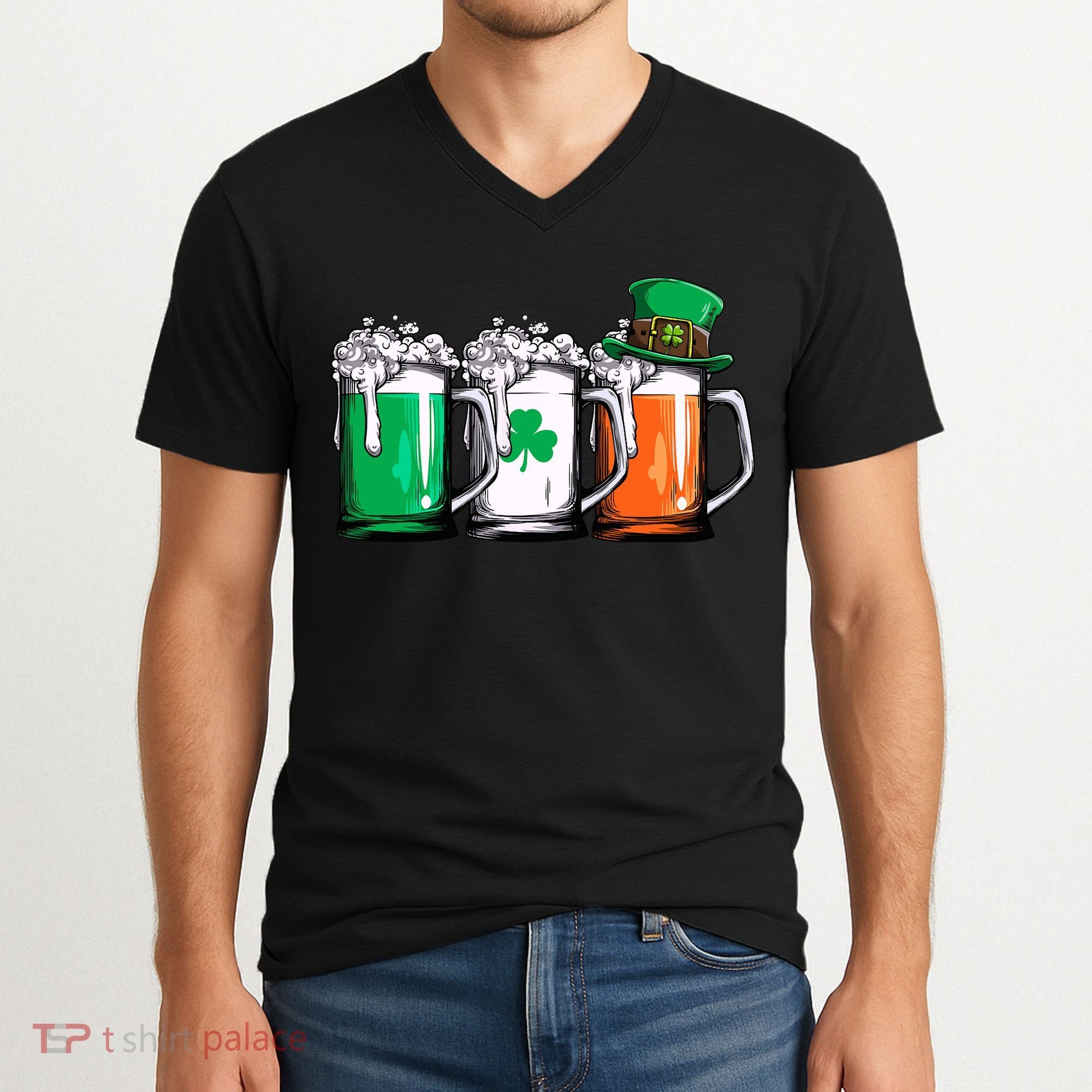 Irish Beer Ireland Flag St Patricks Day Leprechaun V-Neck T-Shirt