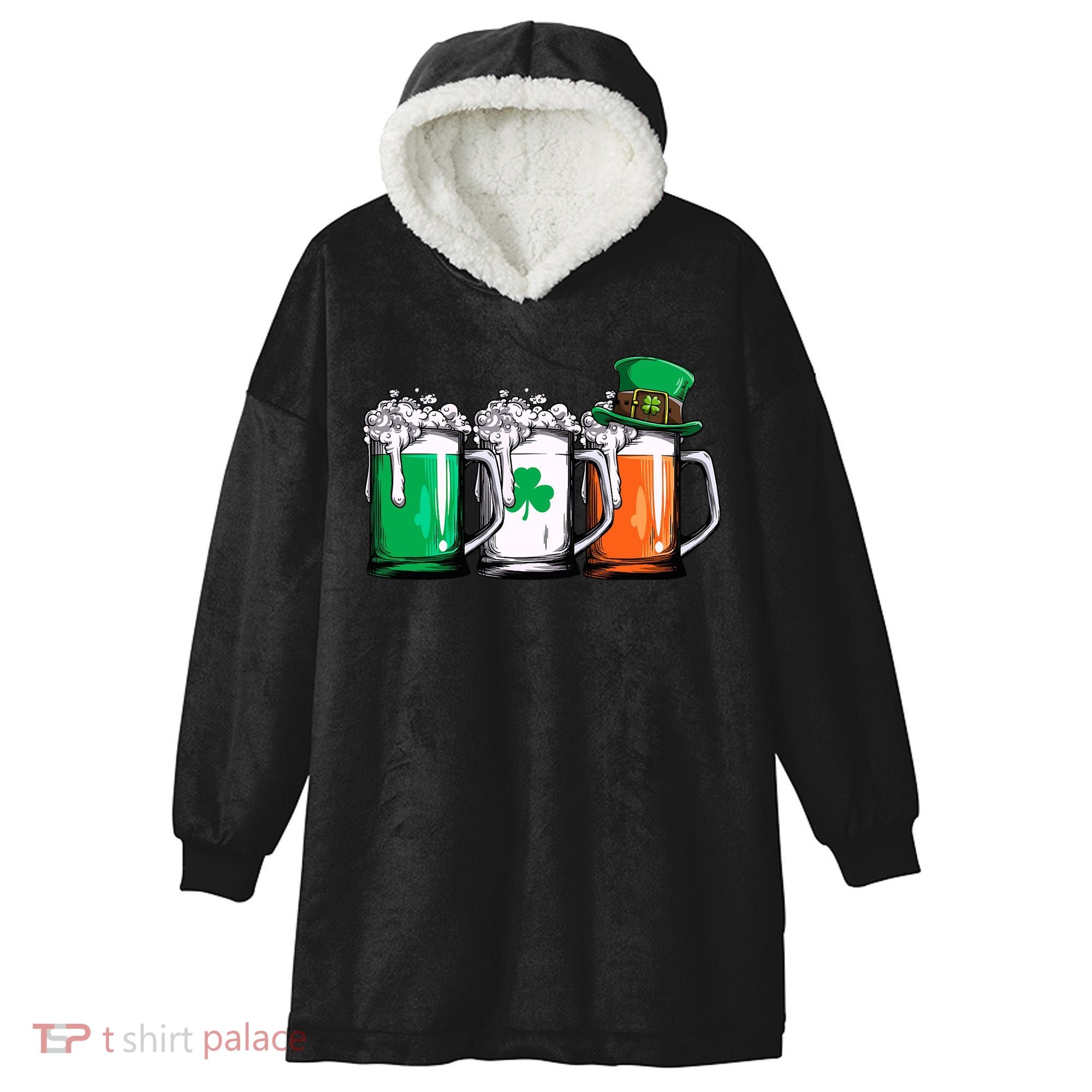 Irish Beer Ireland Flag St Patricks Day Leprechaun Hooded Wearable Blanket