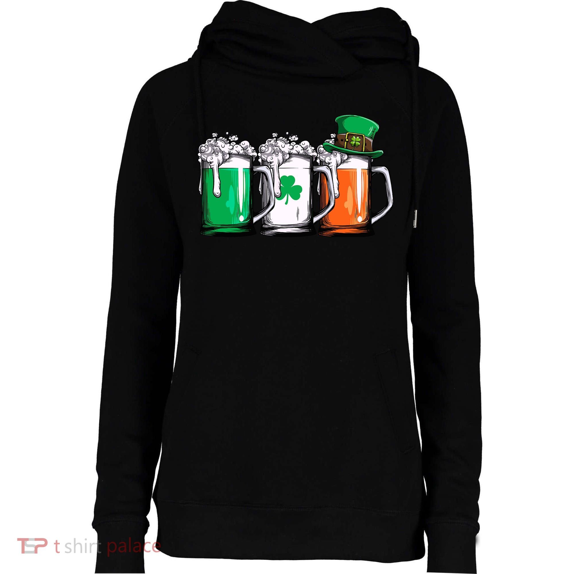 Irish Beer Ireland Flag St Patricks Day Leprechaun Womens Funnel Neck Pullover Hood