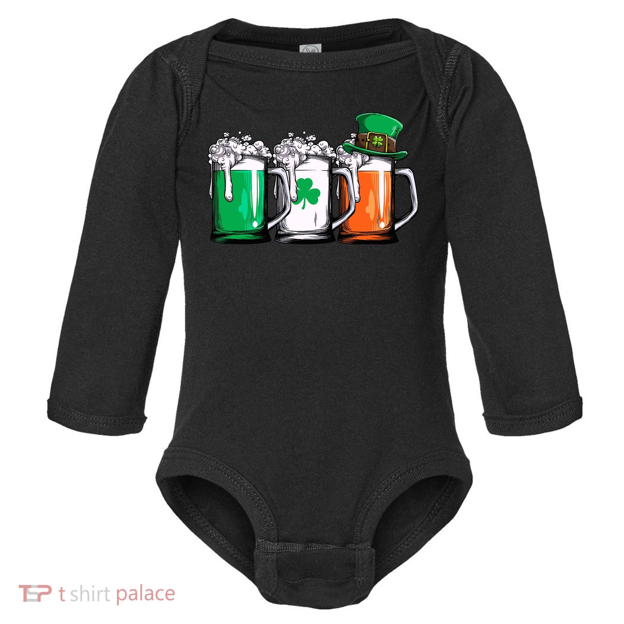 Irish Beer Ireland Flag St Patricks Day Leprechaun Baby Long Sleeve Bodysuit