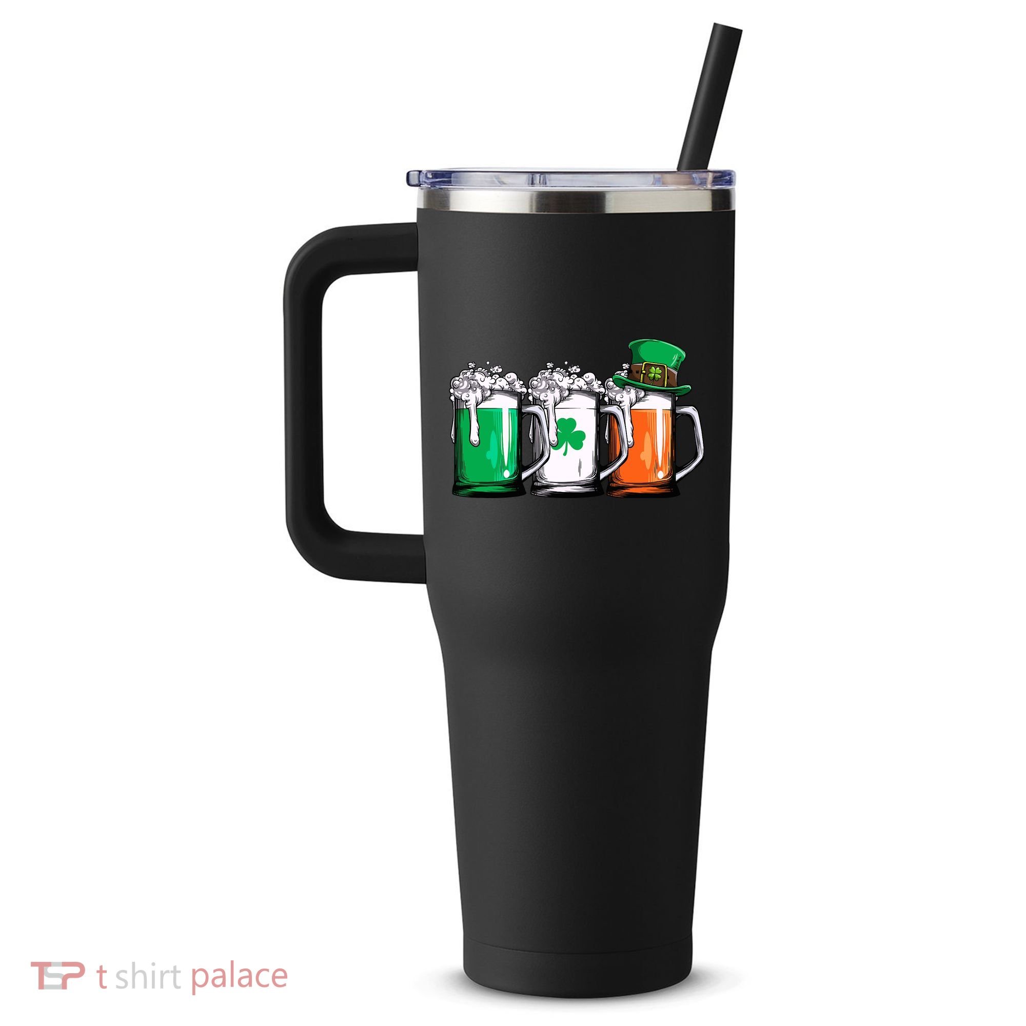 Irish Beer Ireland Flag St Patricks Day Leprechaun 40oz Vacuum Insulated Stainless Steel Travel Tumbler