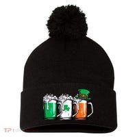 Irish Beer Ireland Flag St Patricks Day Leprechaun Pom Pom 12in Knit Beanie thumb 0