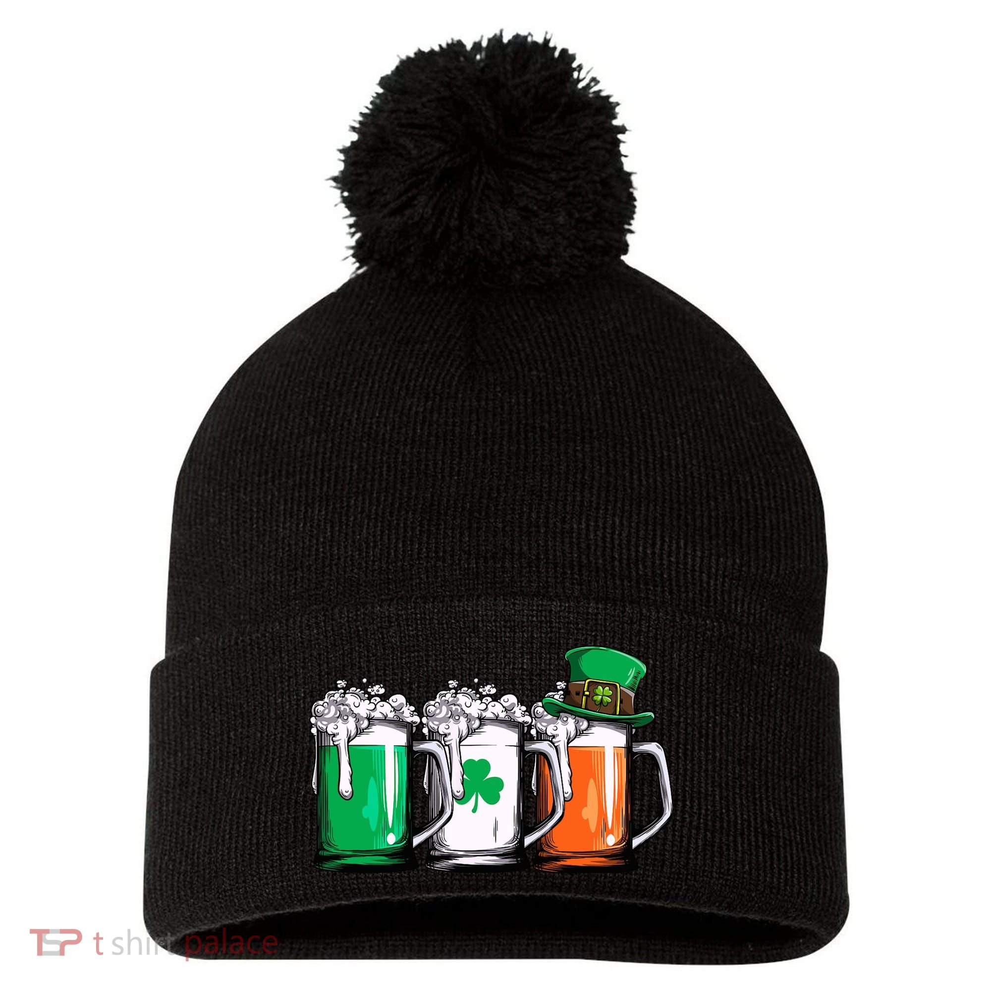 Irish Beer Ireland Flag St Patricks Day Leprechaun Pom Pom 12in Knit Beanie