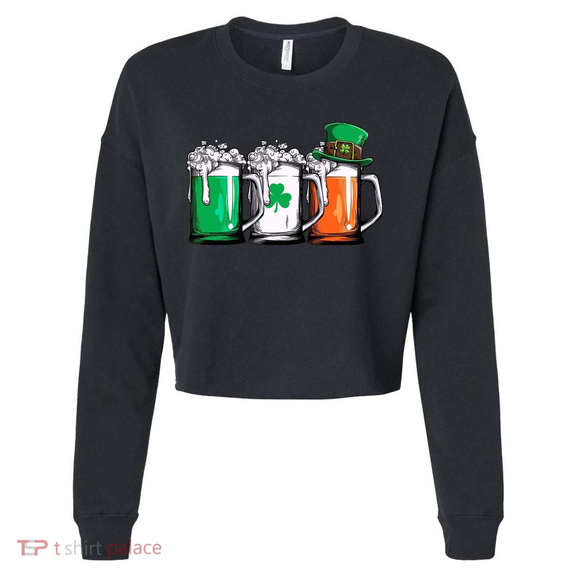 Irish Beer Ireland Flag St Patricks Day Leprechaun Cropped Pullover Crew