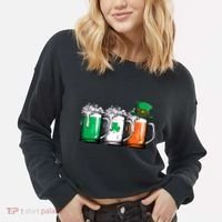 Irish Beer Ireland Flag St Patricks Day Leprechaun Cropped Pullover Crew thumb 2