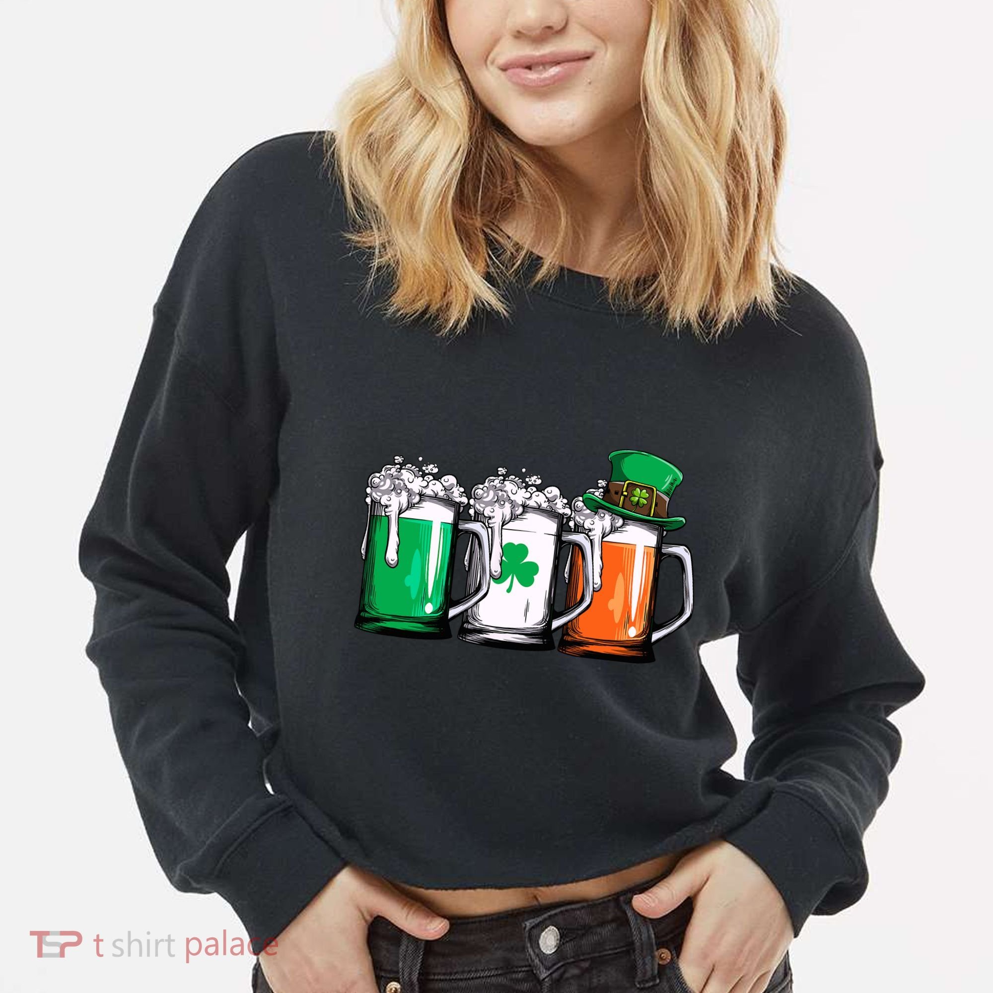 Irish Beer Ireland Flag St Patricks Day Leprechaun Cropped Pullover Crew