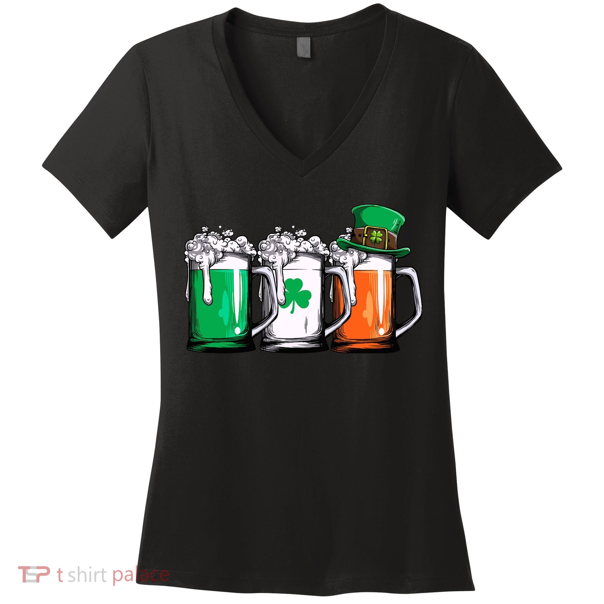 Irish Beer Ireland Flag St Patricks Day Leprechaun Women's V-Neck T-Shirt