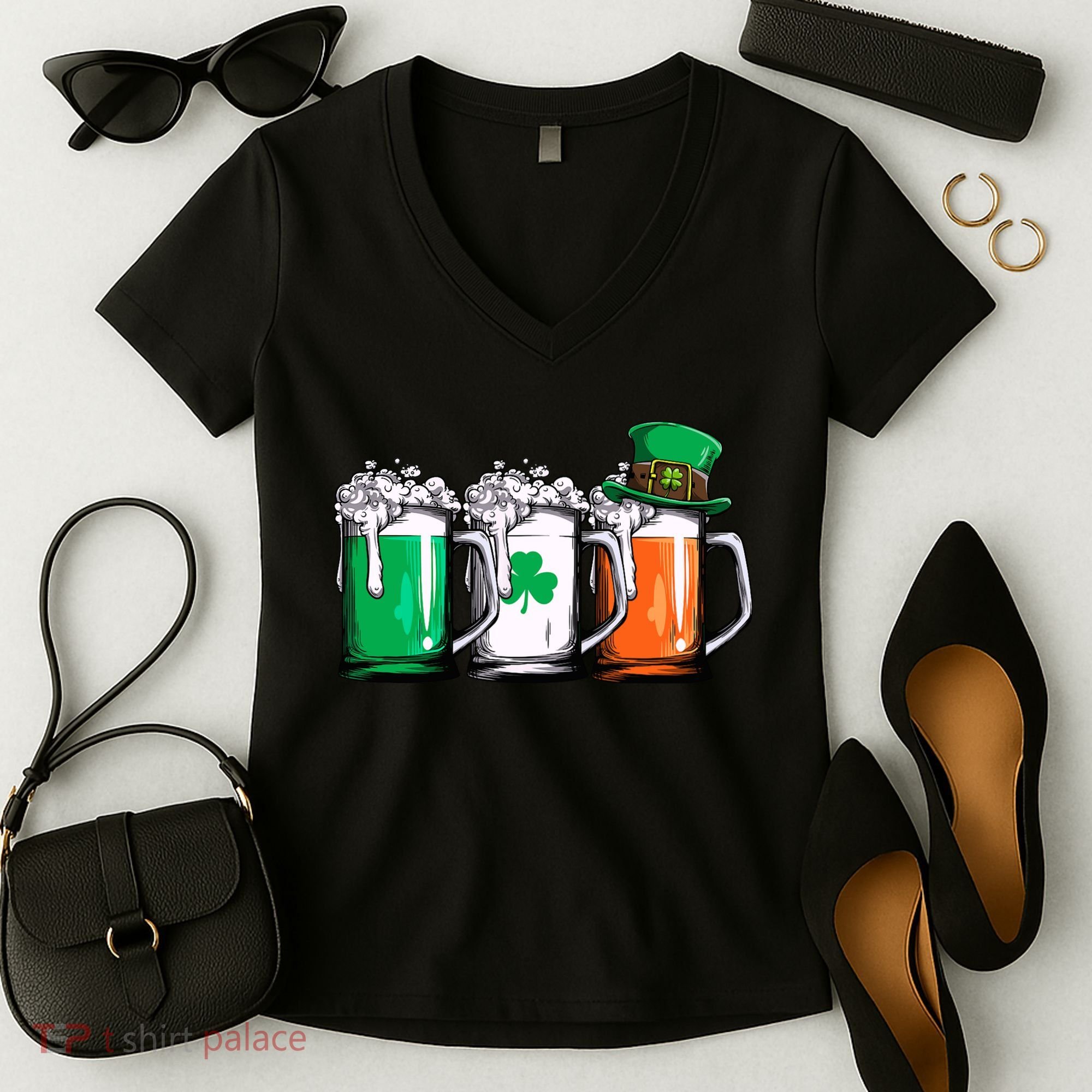 Irish Beer Ireland Flag St Patricks Day Leprechaun Women's V-Neck T-Shirt