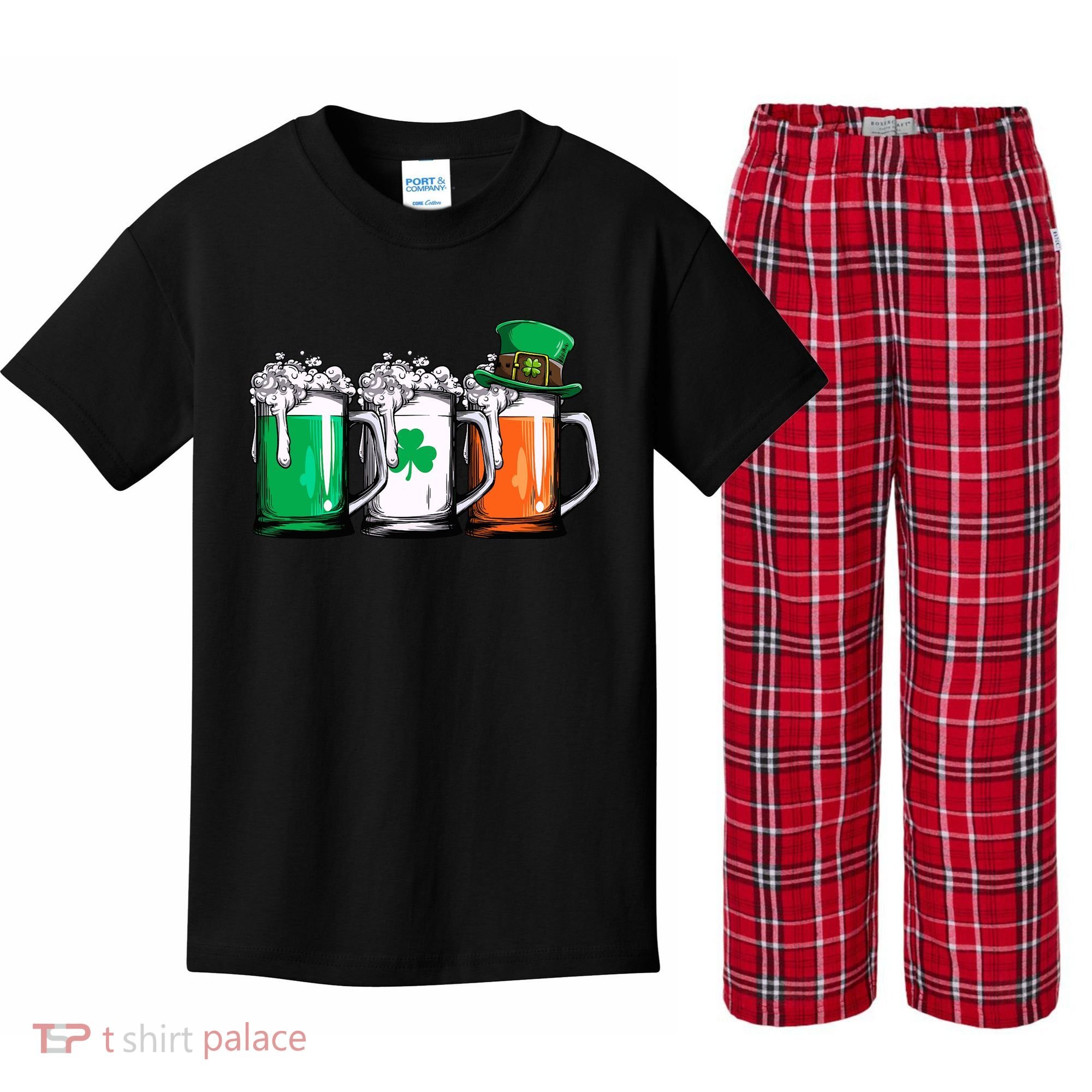Irish Beer Ireland Flag St Patricks Day Leprechaun Kids Plaid Pajama Set