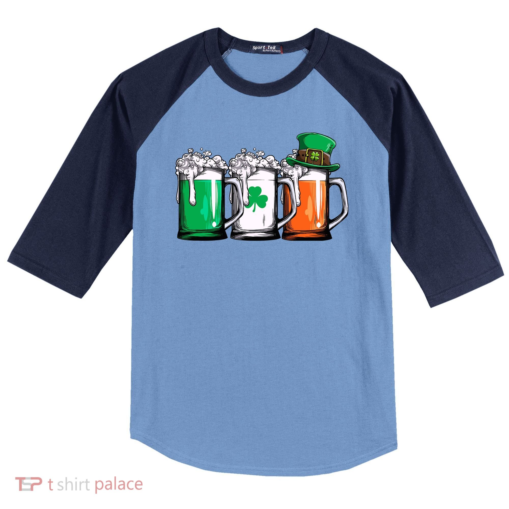 Irish Beer Ireland Flag St Patricks Day Leprechaun Raglan Baseball Sleeve Shirt
