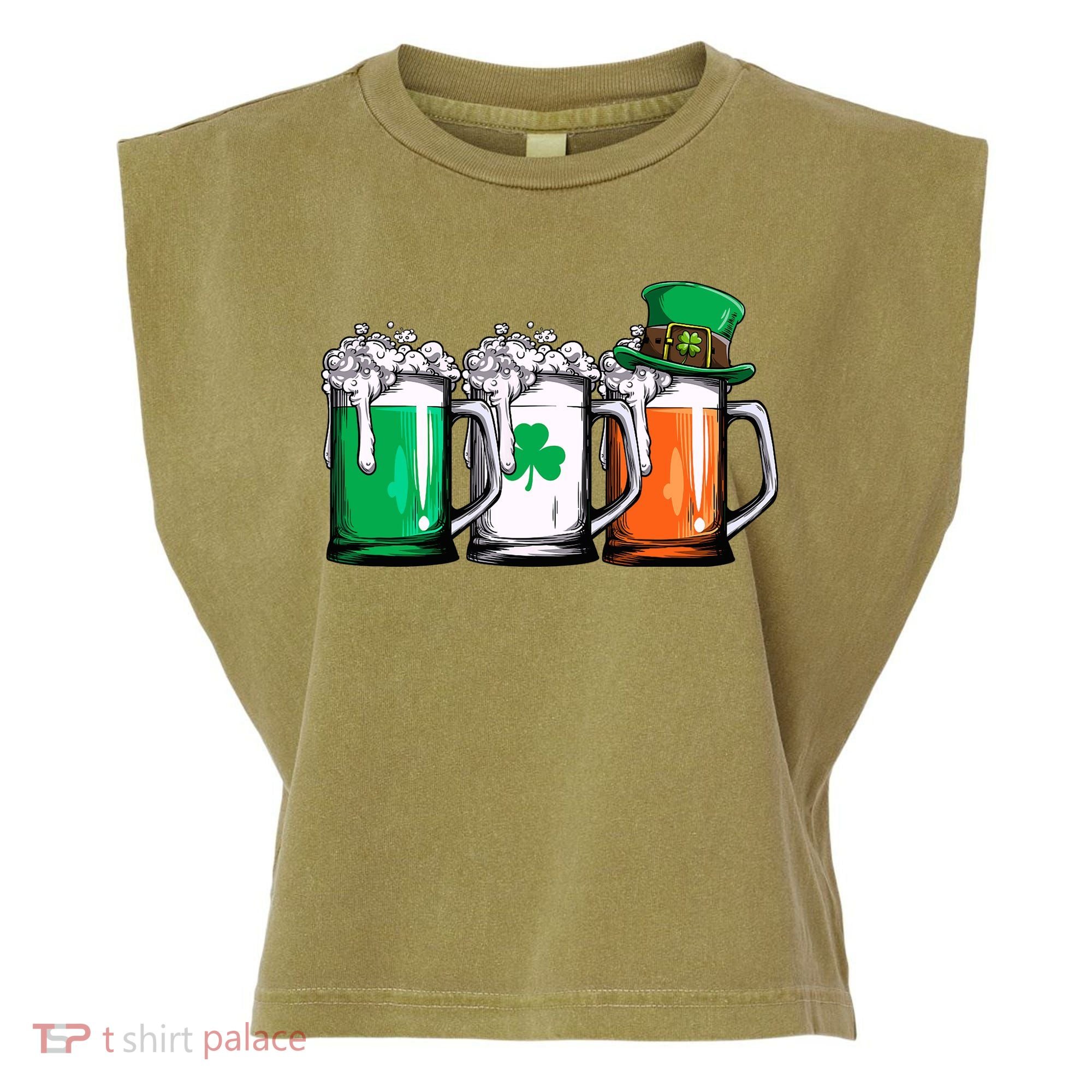Irish Beer Ireland Flag St Patricks Day Leprechaun Garment-Dyed Women's Muscle Tee