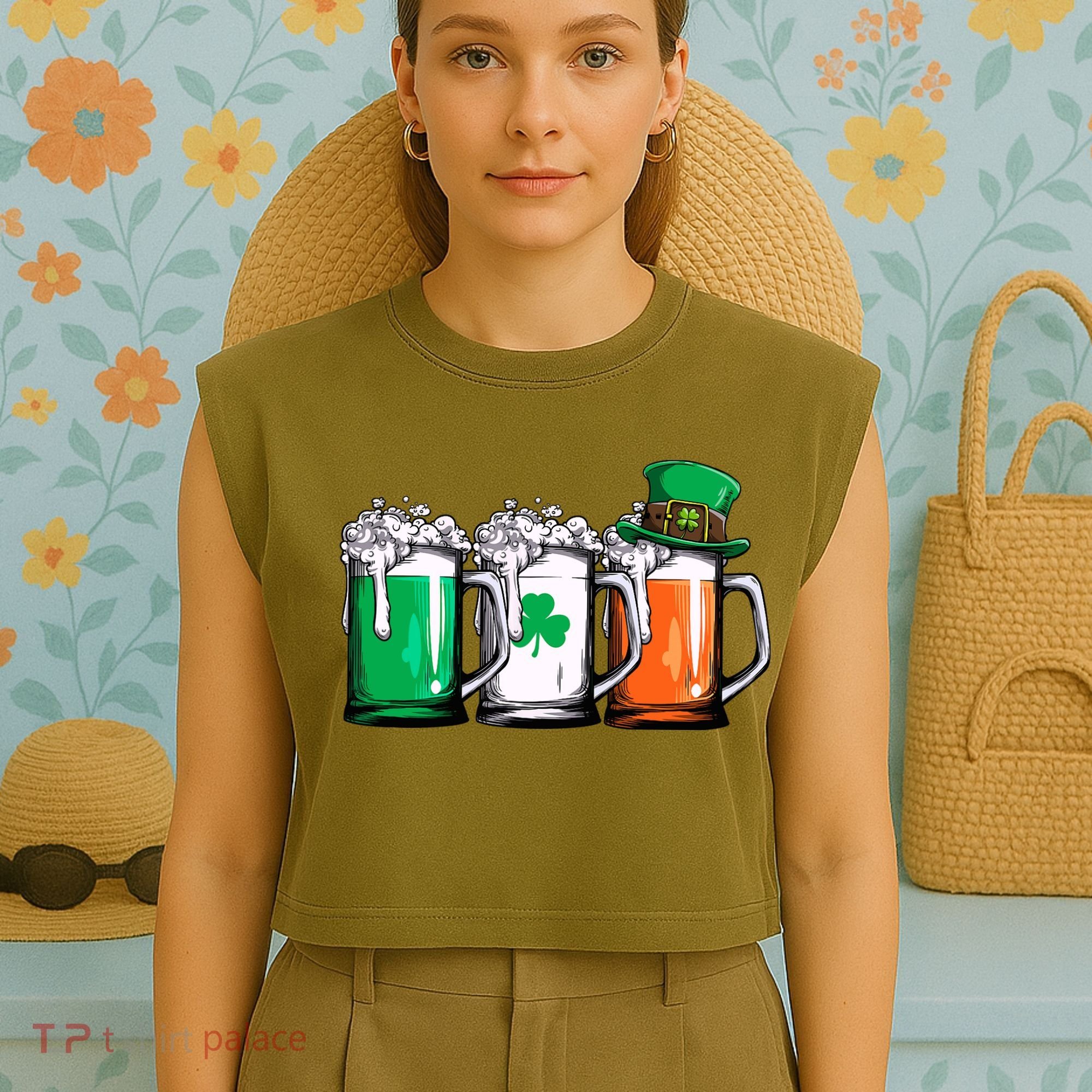 Irish Beer Ireland Flag St Patricks Day Leprechaun Garment-Dyed Women's Muscle Tee